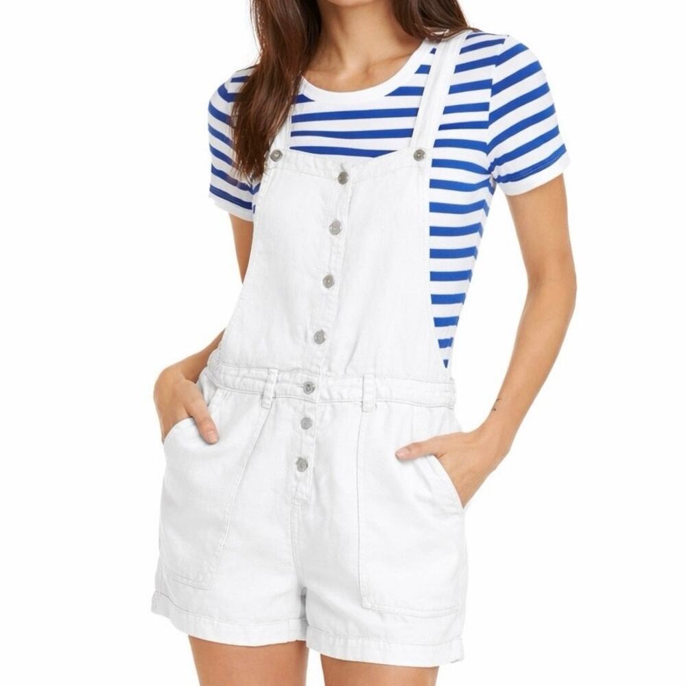 Bella Dahl White Button Front Stevie Overall Romper Women’s XS Linen Blend NWT